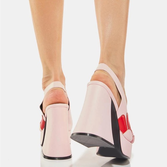 LaModa x Dolls Kill “you’re the one” platforms slingback heels pink red flower - Picture 4 of 9
